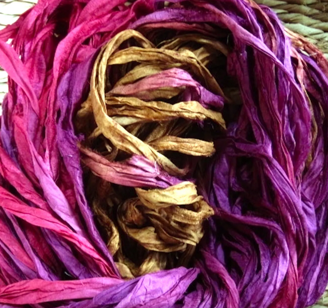 Bee Balm  Recycled Sari Silk Thin Ribbon