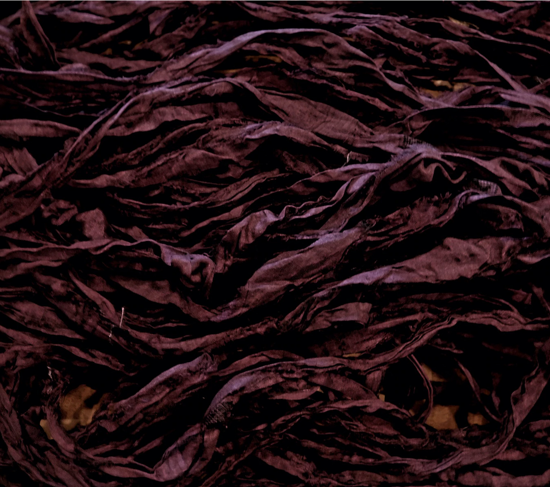 Deep Rich Burgundy Recycled Sari Silk Ribbon Yarn
