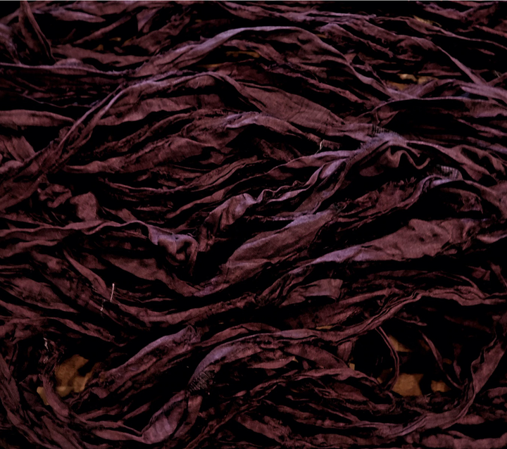 Deep Rich Burgundy Recycled Sari Silk Ribbon Yarn