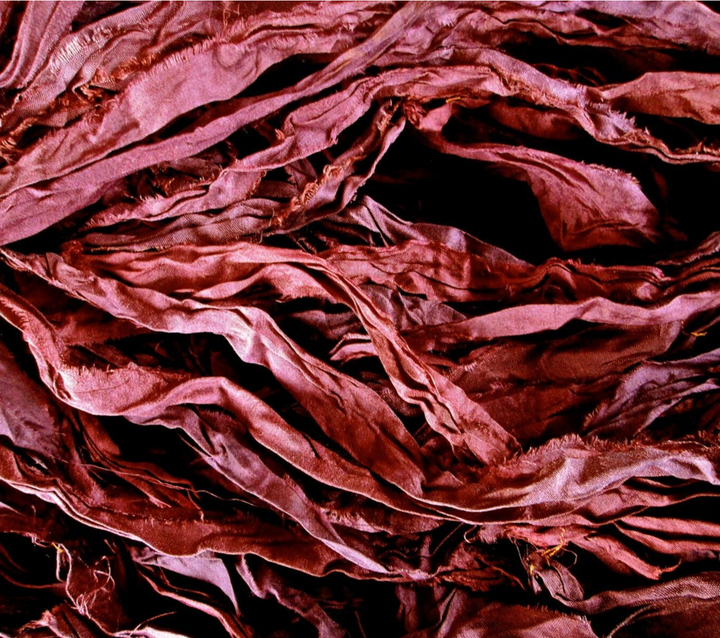 Deep Rich Burgundy Recycled Sari Silk Ribbon Yarn