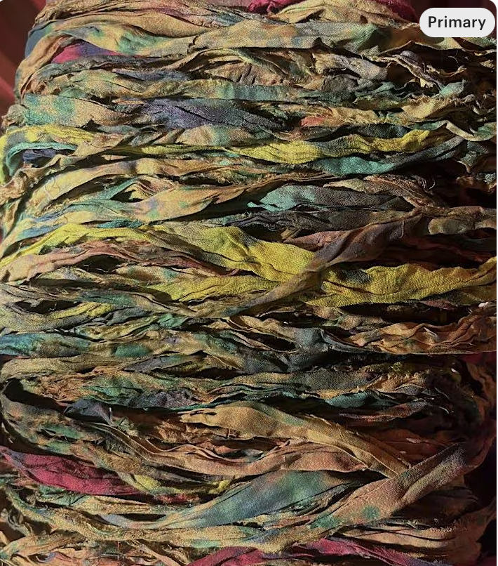 Fall Foliage Splatter Dyed Multi Recycled Sari Silk Ribbon