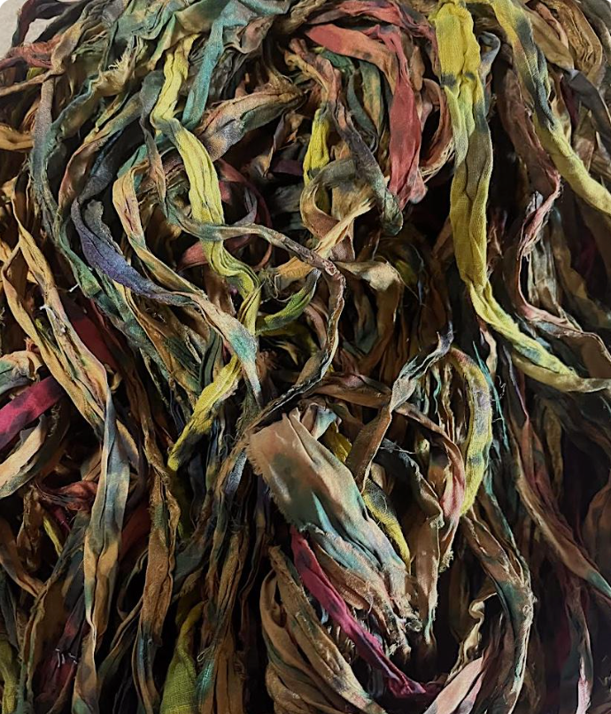 Fall Foliage Splatter Dyed Multi Recycled Sari Silk Ribbon
