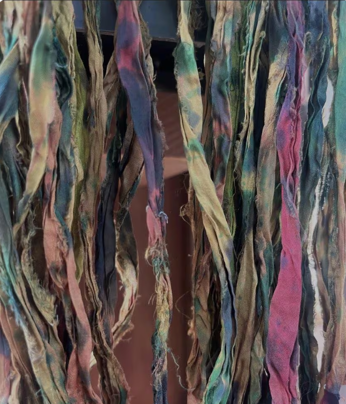 Fall Foliage Splatter Dyed Multi Recycled Sari Silk Ribbon