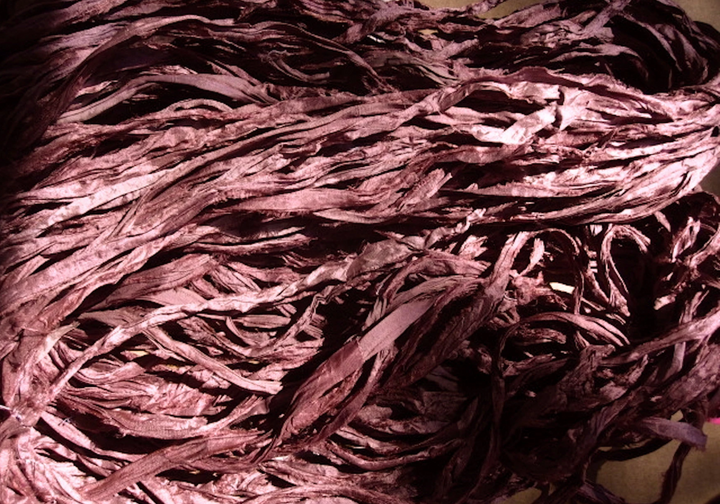Dark Dusty Rose Recycled Sari Silk Ribbon Yarn