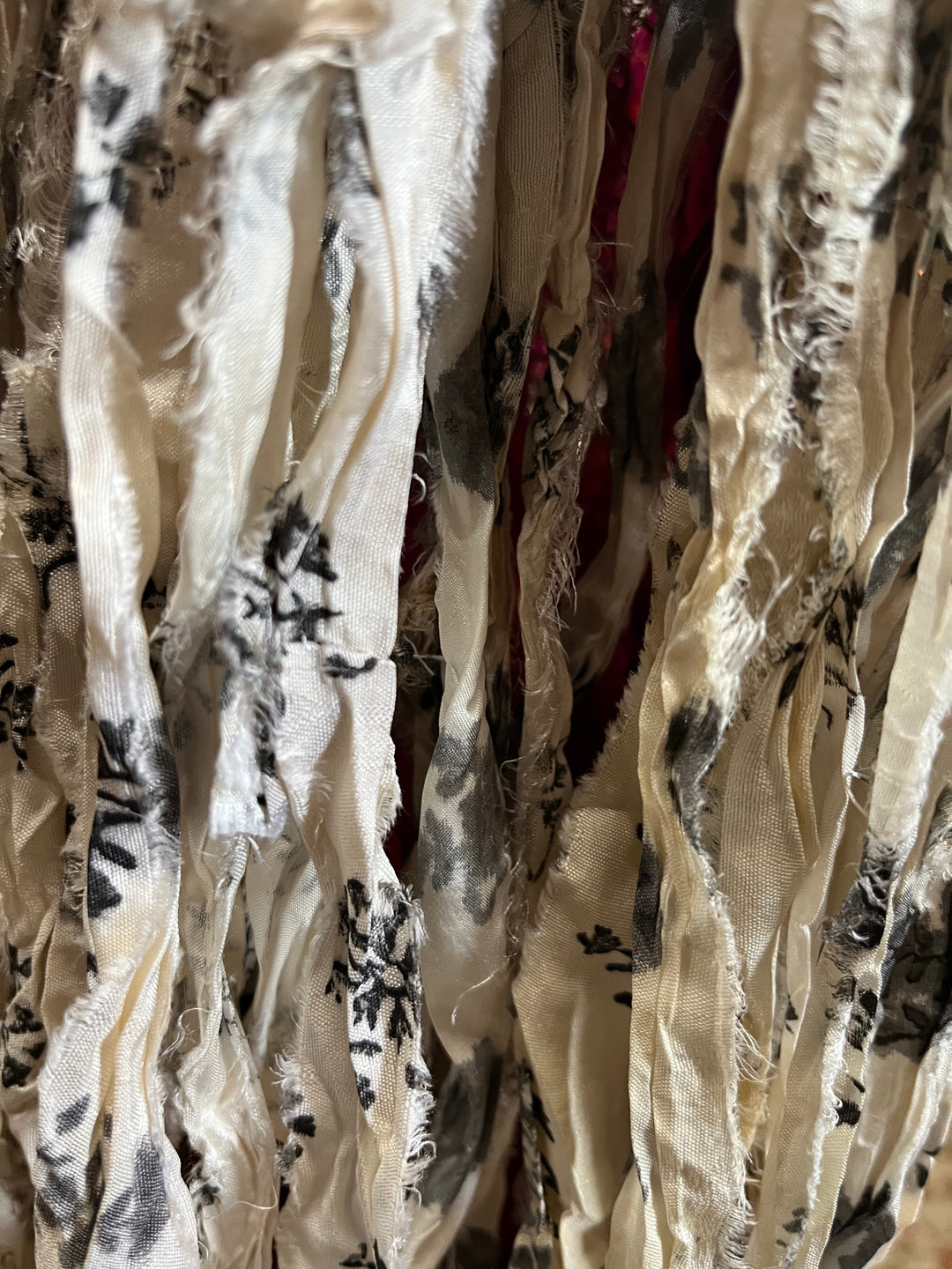 Salt & Pepper Floral Print Recycled Sari Silk Ribbon