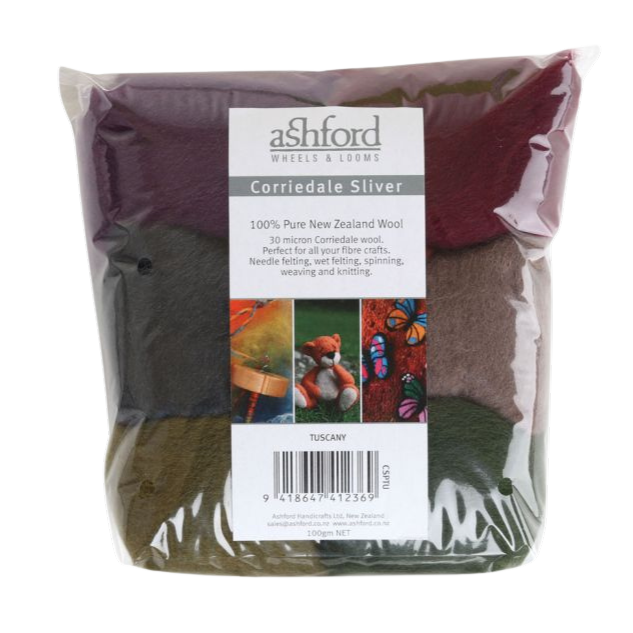 Ashford Corriedale Sliver Pack 7 Color Tuscany