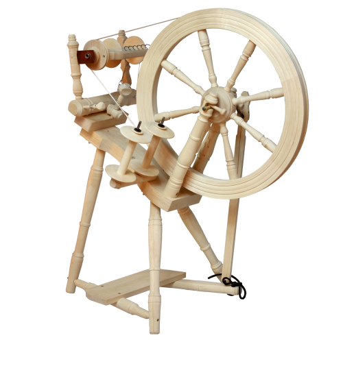 Kromski Prelude spinning wheel with an unfinished look, perfect for fiber artists who value natural aesthetics and customization. This wheel combines traditional design with modern spinning needs
