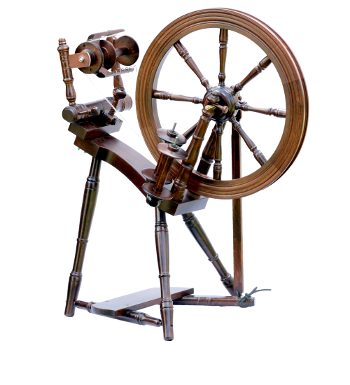 This Kromski Prelude spinning wheel in walnut finish provides a classic feel for fiber artists. Its robust frame and smooth operation are ideal for crafting premium yarns.