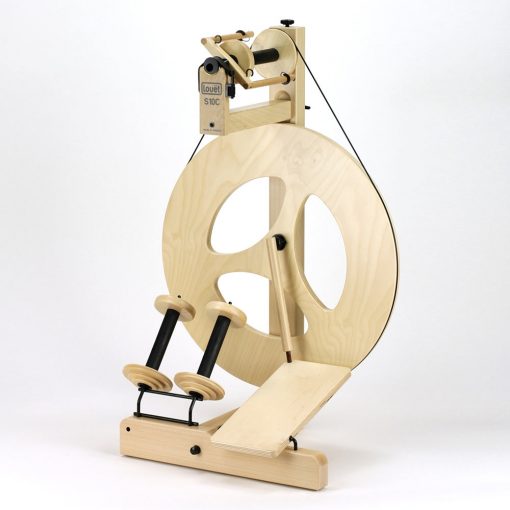 The S10 Irish Tension St 3 spoke spinning wheel features a single treadle design and three-spoke construction, enabling precise control and high-speed spinning for fiber arts enthusiasts.