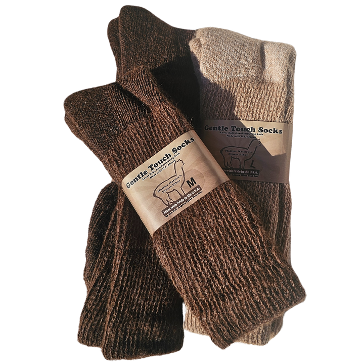Soft wool-alpaca socks by Gentle Touch, shown in a close-up highlighting their luxurious texture and warm, cozy design.