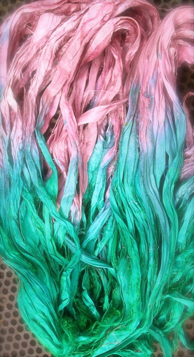 Watermelon Recycled Sari Silk Thin Ribbon Yarn
