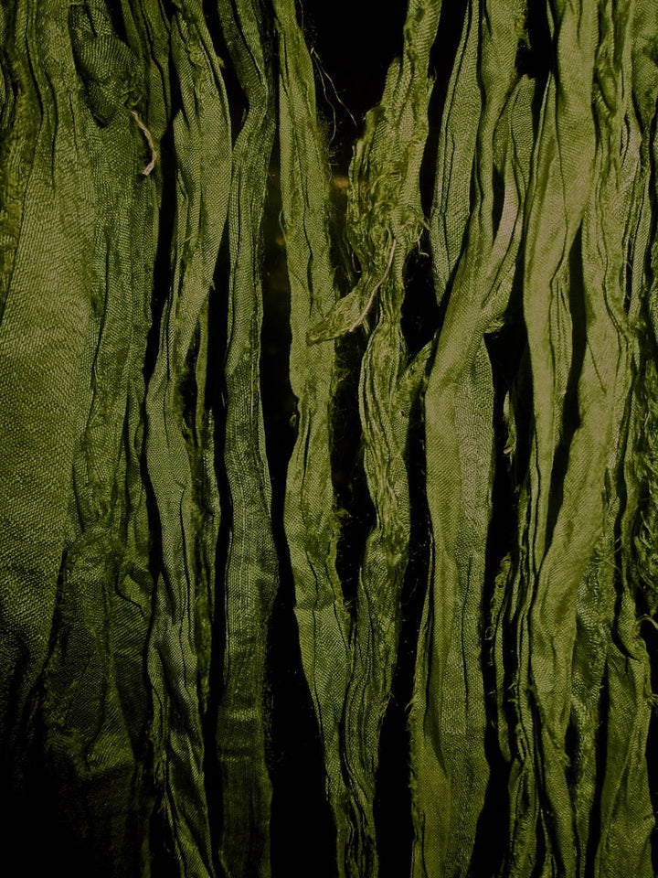 Hunter Green Recycled Sari Silk Eyelash Ribbon
