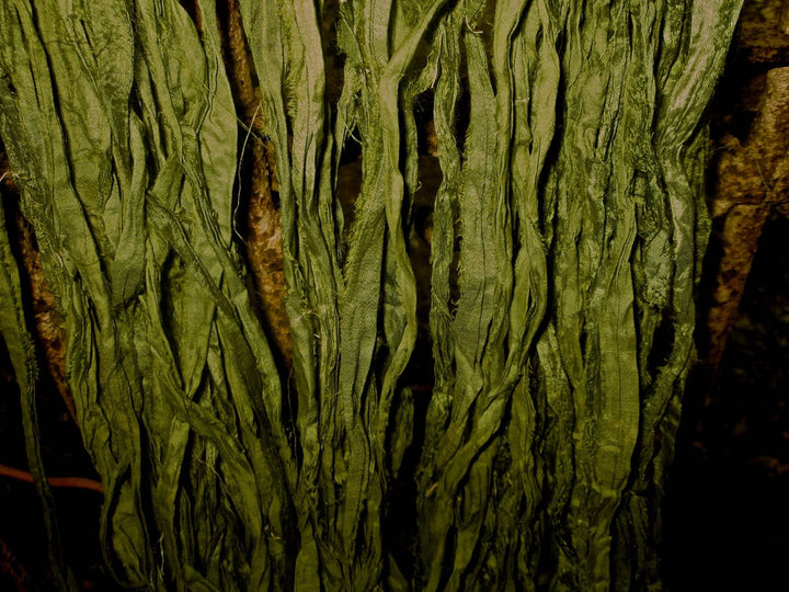 Hunter Green Recycled Sari Silk Eyelash Ribbon