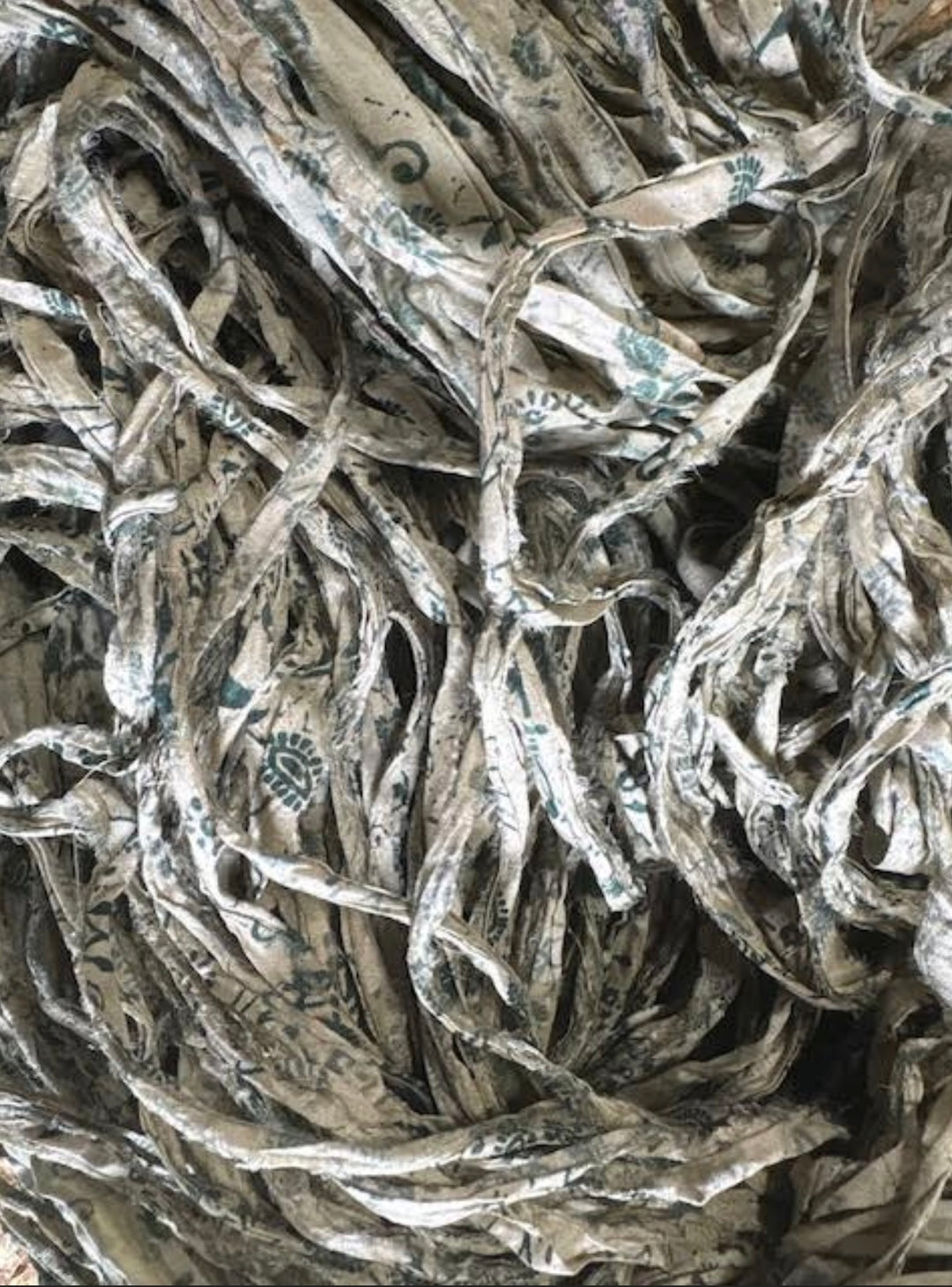 Earthy Mountain Mist Print Recycled Sari Silk Ribbon
