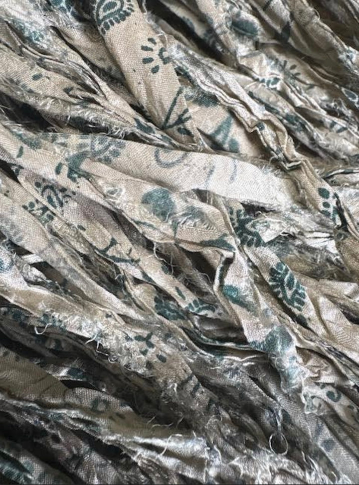 Earthy Mountain Mist Print Recycled Sari Silk Ribbon