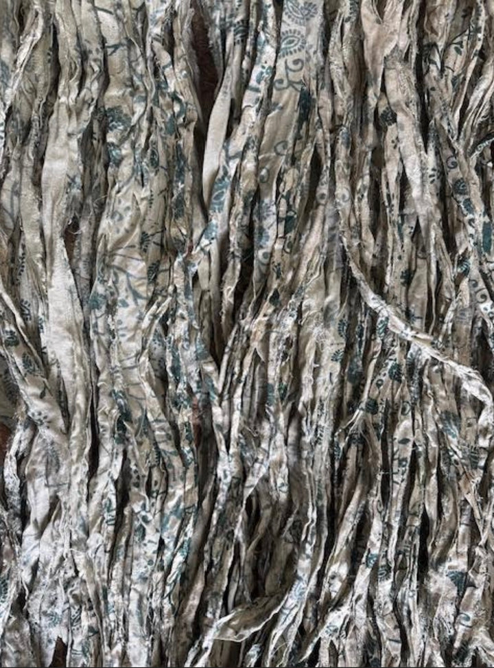 Earthy Mountain Mist Print Recycled Sari Silk Ribbon