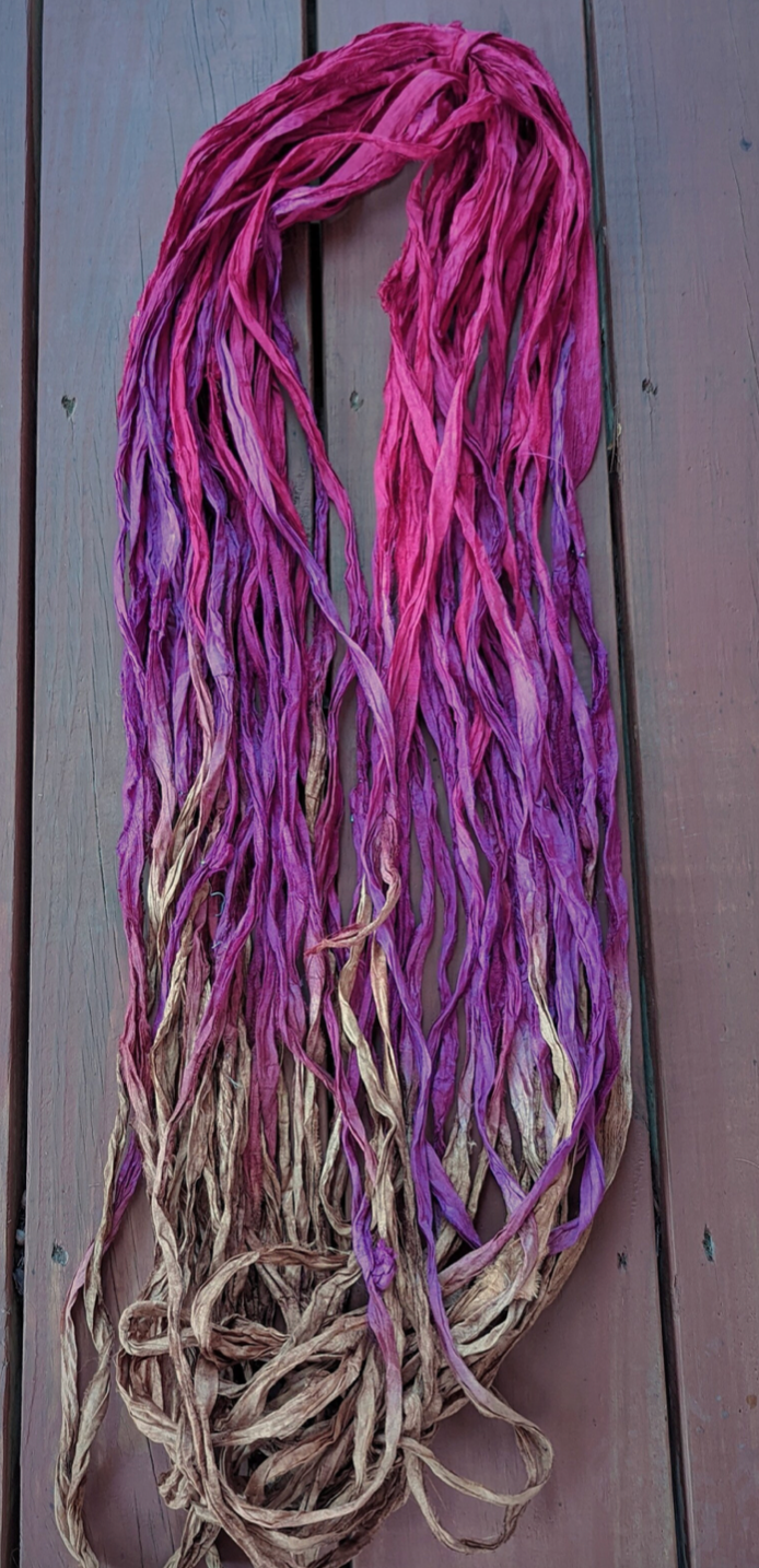 Bee Balm  Recycled Sari Silk Thin Ribbon