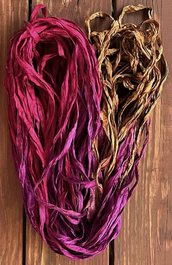 Bee Balm  Recycled Sari Silk Thin Ribbon