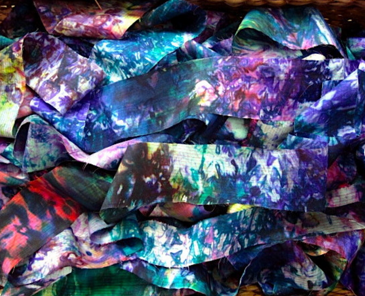 EXTRA WIDE Galaxy Tie Dye Colorful Multi Recycled Sari Silk Ribbon