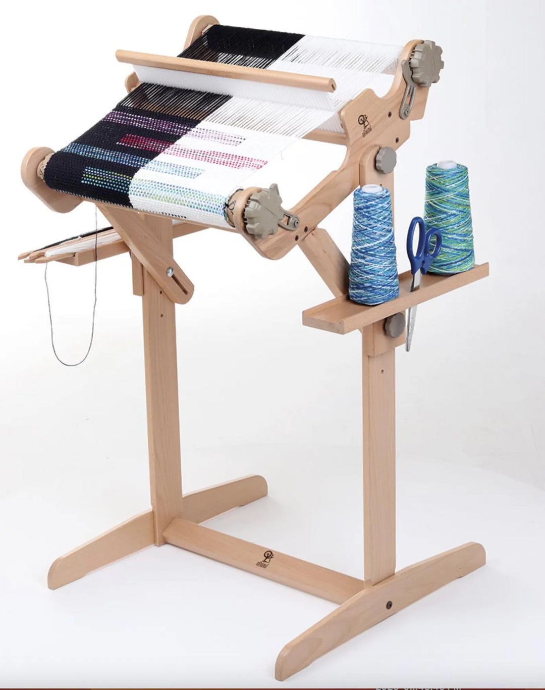 Ashford loom stand accessory trays holding yarn and tools