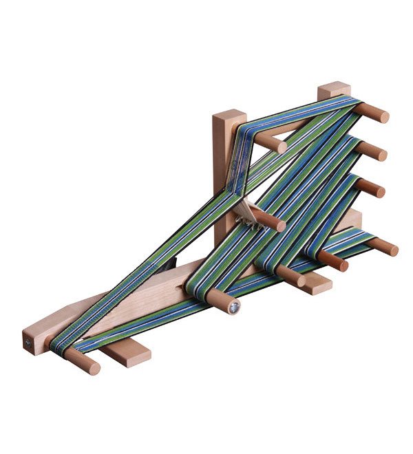 Expertly crafted Ashford looms set up with colorful warp threads, showcasing the potential for intricate and creative fiber arts.