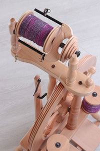 Close-up view of the Ashford Traveller 3 Spinning Wheel's mechanisms, illustrating the precision and quality craftsmanship perfect for fiber art creations.