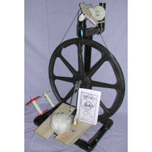 Load image into Gallery viewer, Experience efficient yarn creation with Babe&#39;s Production Double Treadle Spinning Wheel in a striking black finish, designed for advanced spinning techniques

