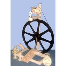 Load image into Gallery viewer, A robust and stable black single treadle Babe&#39;s Production Spinning Wheel, offering artisans a reliable tool for continuous spinning sessions.
