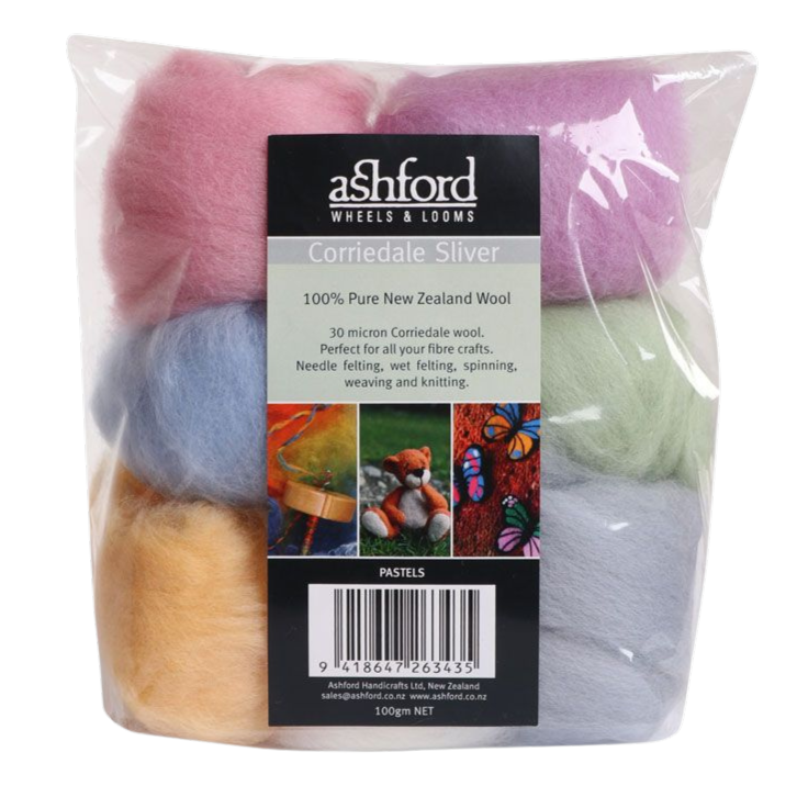 Add a touch of magic to your fiber art! Order the Ashford Corriedale Sliver Pack Pastels today and create charming, whimsical designs.