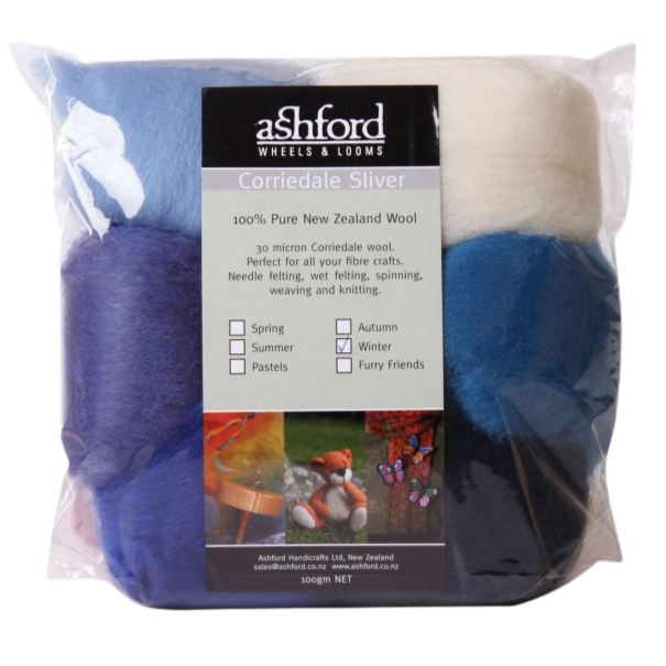 Ashford Corriedale Sliver Pack 7 Color Winter