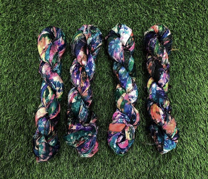 EXTRA WIDE Galaxy Tie Dye Colorful Multi Recycled Sari Silk Ribbon