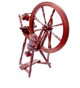 The Kromski Interlude Spinning Wheel in an elegant mahogany finish combines traditional design with high functionality, ideal for crafters seeking a fusion of style and performance.