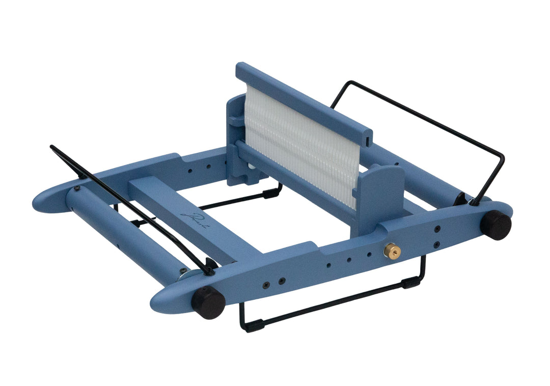 Kromski's harbor blue ten inch presto loom on a white background