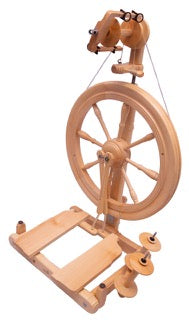 Kromski Sonata Encore spinning wheel in a folded position, showcasing its lightweight and portable design for effortless travel.