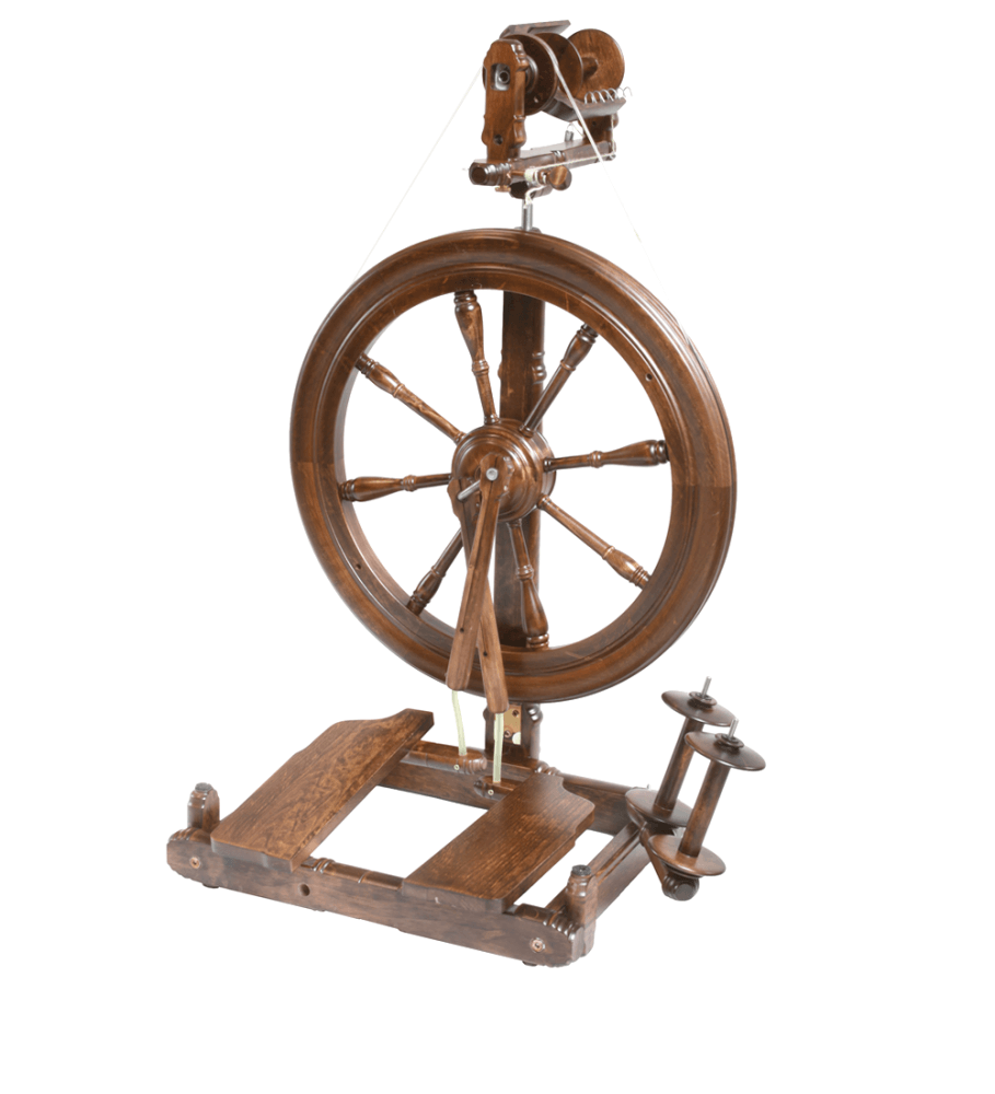 The exquisite walnut finish of the Kromski Sonata spinning wheel adds a touch of luxury to the spinning process, making it a cherished tool for skilled fiber artisans