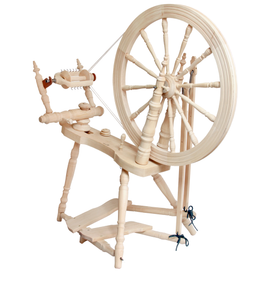 This unfinished Kromski Symphony spinning wheel awaits a personalized touch from fiber artists. It's ready to be customized or used in its natural state, offering a traditional spinning experience with modern performance.