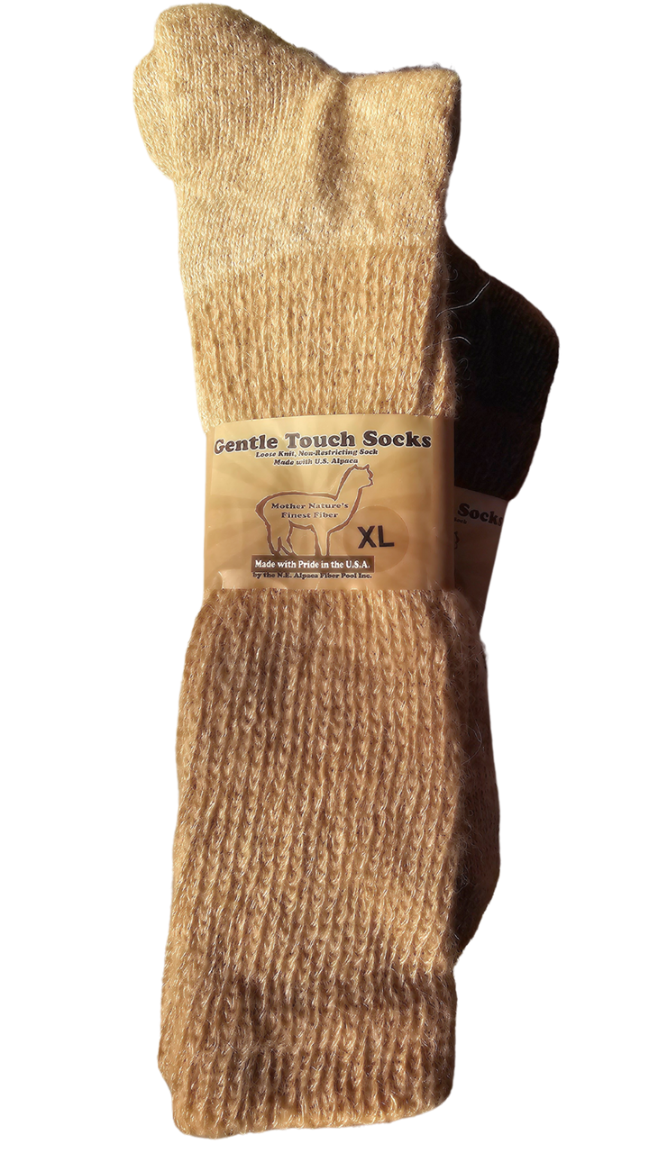 Gentle Touch wool-alpaca socks in neutral tones, elegantly arranged to emphasize their softness, warmth, and durability.