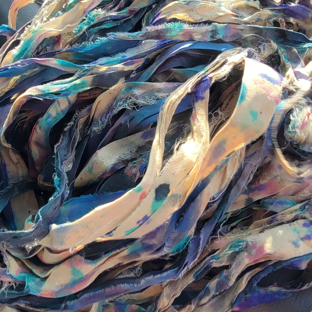 Forget-Me-Not Recycled Sari Silk Thin Ribbon Yarn