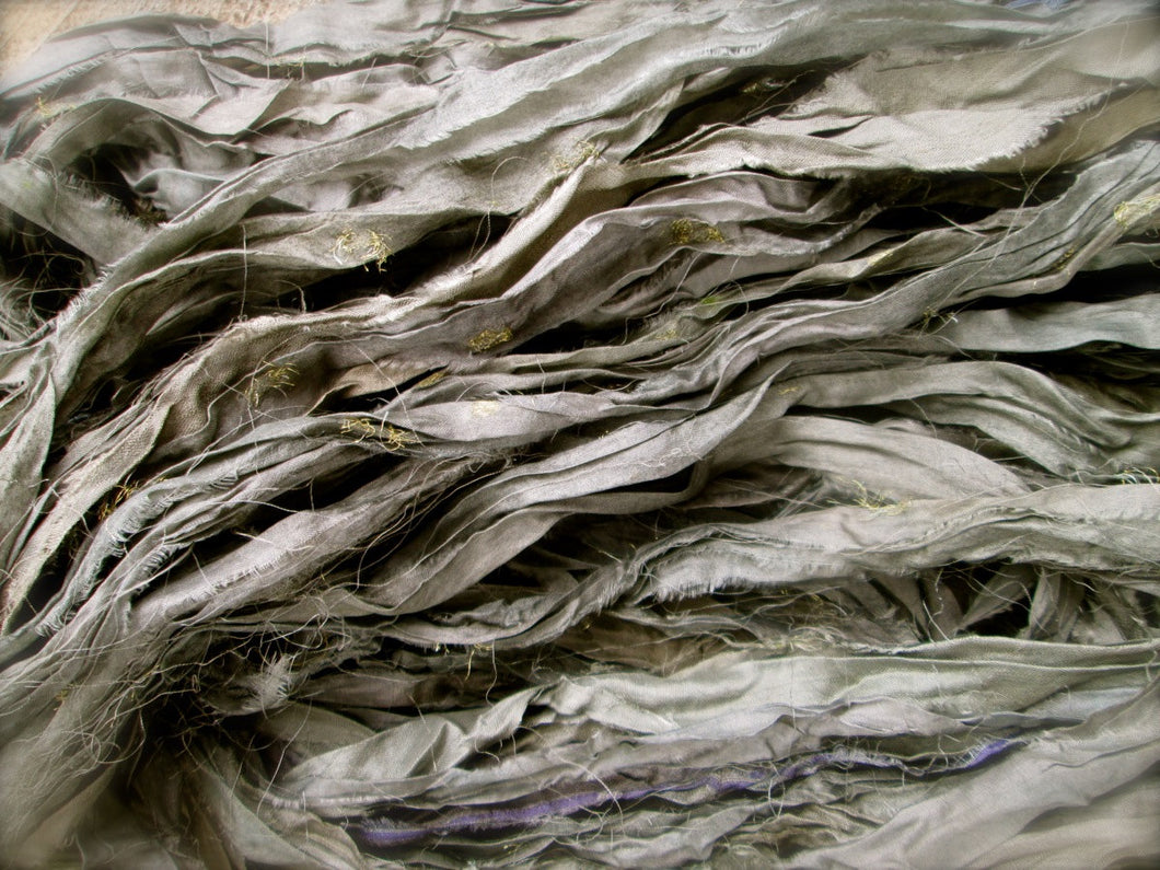 Storm Cloud Gray Recycled Sari Silk Eyelash Ribbon 5 Yards