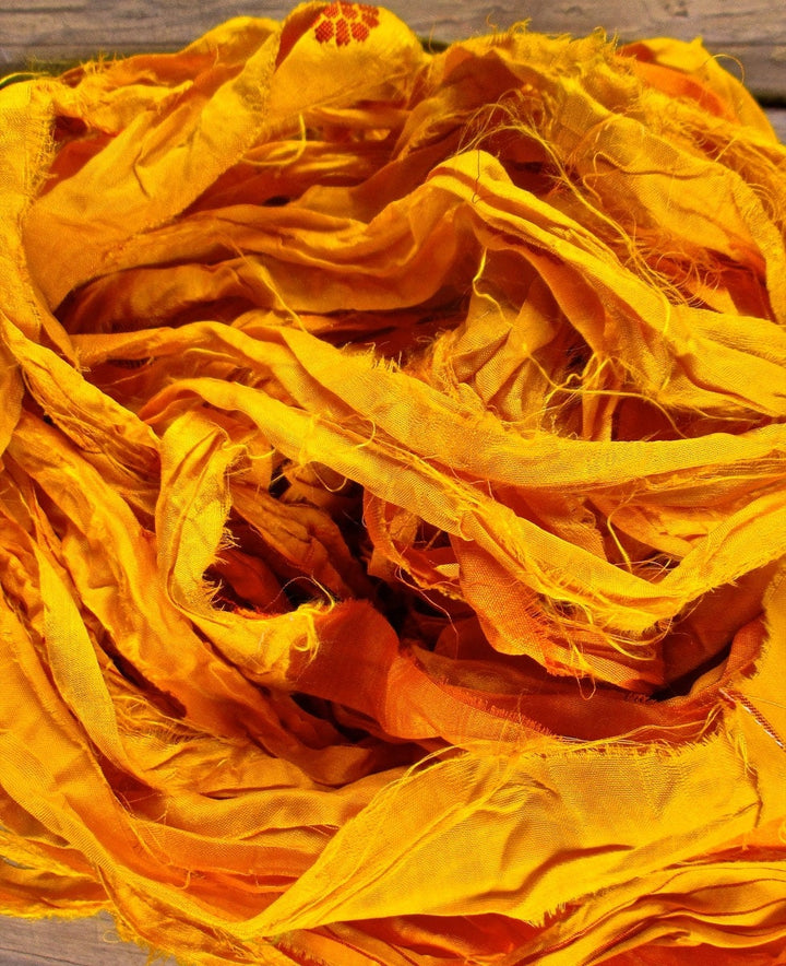 Moroccan Gold Recycled Sari Silk Eyelash Ribbon 5 Yards