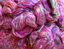 Load image into Gallery viewer, Silver Lining 1, 2 or 4 oz Recycled Sari Silk Sliver for Art Yarn Weaving Spinning Super Fast Shipping!
