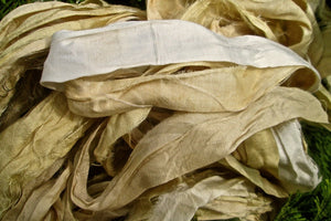 Winter Whites White, Ivory & Vanilla Tri-Color Recycled Sari Silk Thin Ribbon Yarn