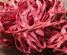 Load image into Gallery viewer, Coral Recycled Sari Silk Ribbon Yarn 5 or 10 Yards for Jewelry Weaving Spinning &amp; Mixed Media
