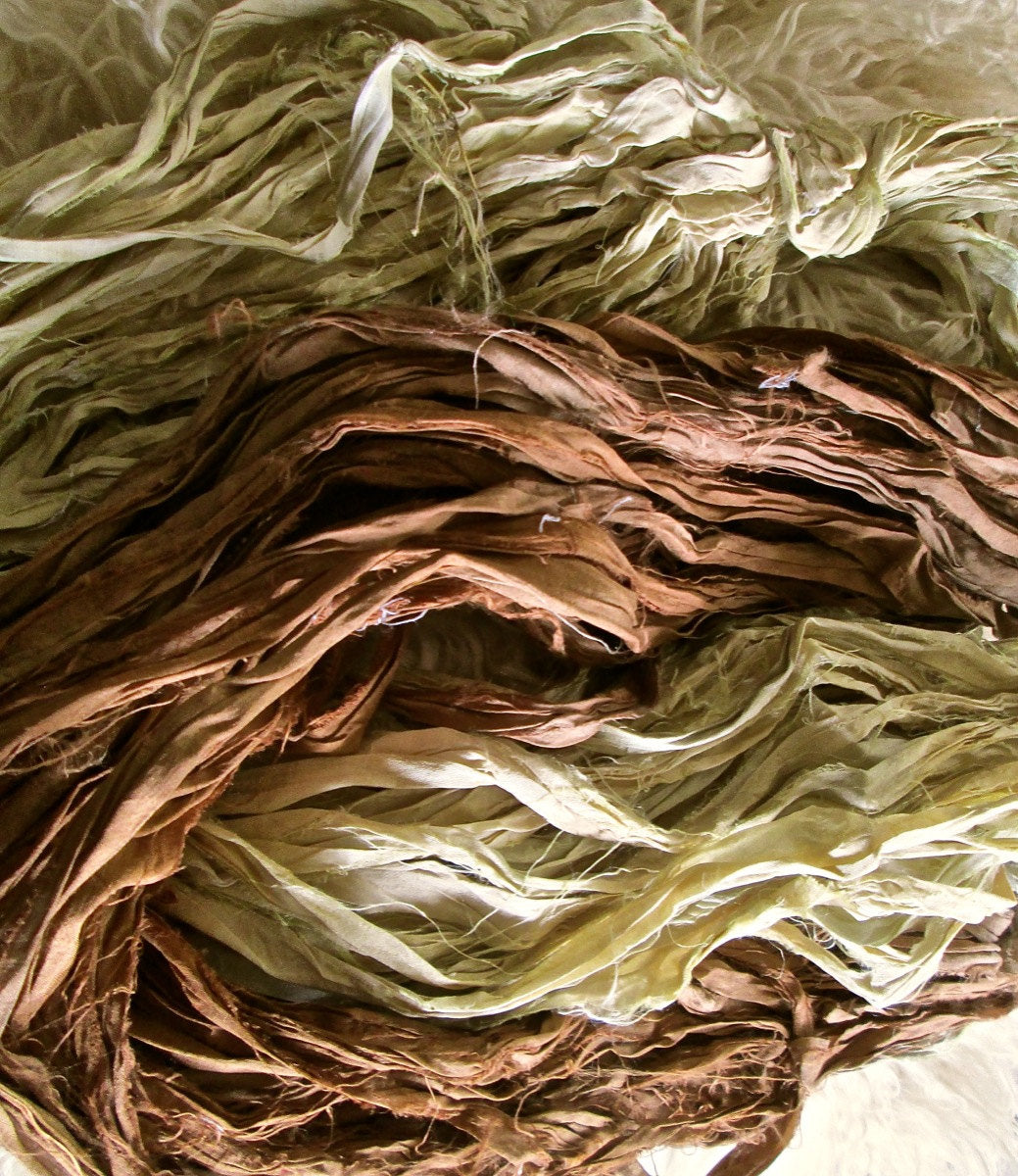 Mocha Latte Recycled Sari Silk Thin Ribbon Yarn 5 Yards