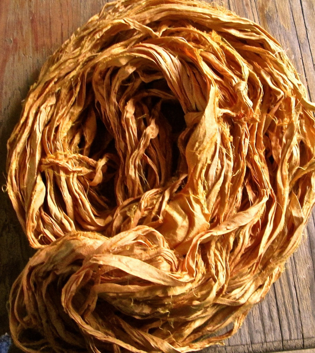 Butter Toffee Recycled Sari Silk Ribbon 5 Yards Jewelry Weaving Spinning Mixed Media SUPER FAST SHIPPING!