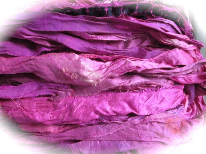 Fuchsia Recycled Sari Silk Eyelash Ribbon