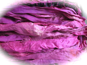 Fuchsia Recycled Sari Silk Eyelash Ribbon 5 - 10 Yards Jewelry Weaving Boho SUPER FAST SHIPPING!