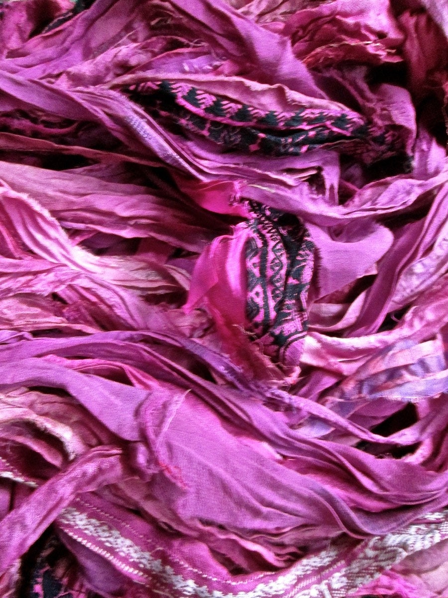 Fuchsia Recycled Sari Silk Eyelash Ribbon