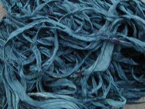 Deep Smokey Teal Recycled Sari Silk Ribbon Yarn 5 or 10 Yards for Jewelry Weaving Spinning Mixed Media