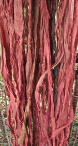Smokey Coral Recycled Sari Silk Ribbon Yarn 5 Yards for Jewelry Weaving Spinning & Mixed Media